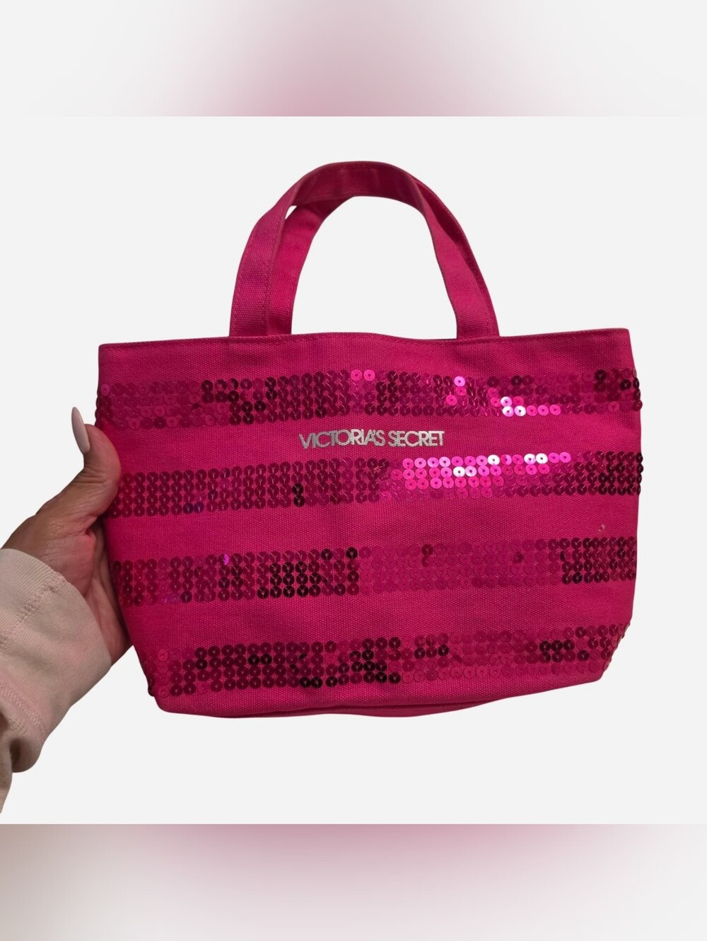 Victoria's Secret Hot Pink Sequin Stripe Mini Tote